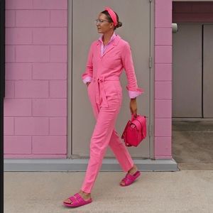J Crew Garment-dyed coverall jumpsuit Barbie pink